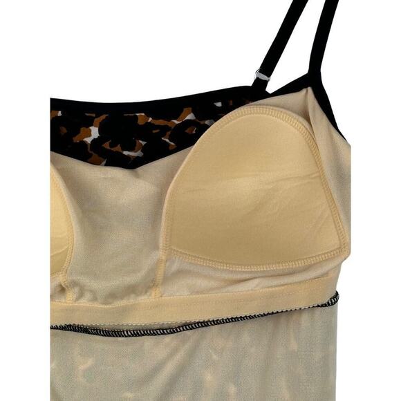 Slim Shaper UPF 50 Black‎ Goldish Brown Animal Print Ruffle Swimwear Top Size 12 - Picture 7 of 10